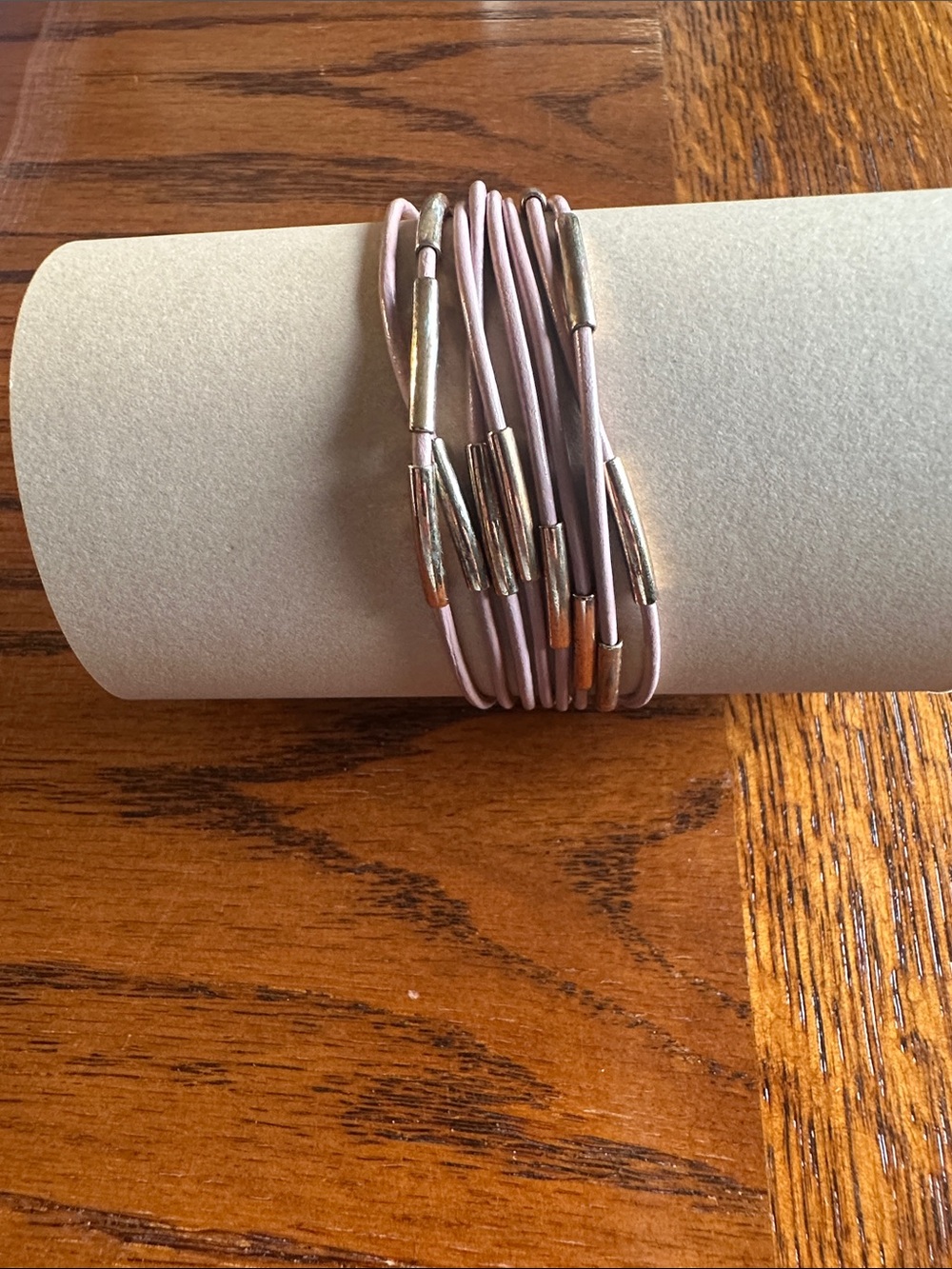 Fossil Pale Pink Multi-Strand Leather Wrap Bracelet with Gold-Tone Accents